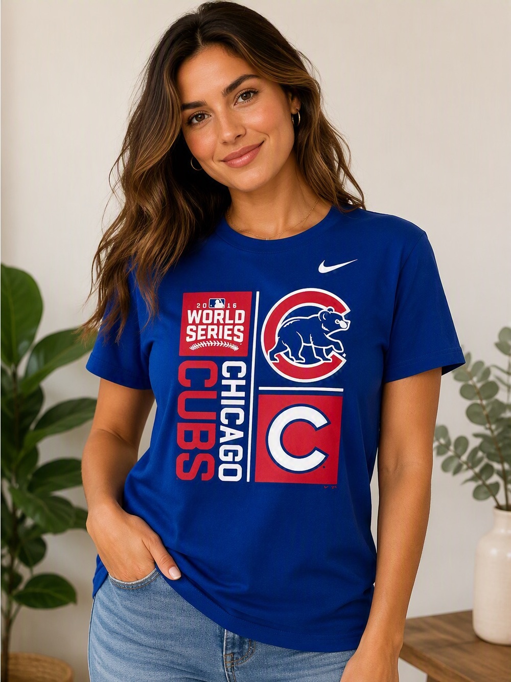 Nike Blue Chicago Cubs 2016 World Series Graphic Tee w/Logo - Women’s Size L⚾️